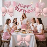 Pink Happy Birthday Banner Birthday Decorations Bow Balloons Heart-Shaped Balloons For Women Girls Birthday Decor Party Supplies