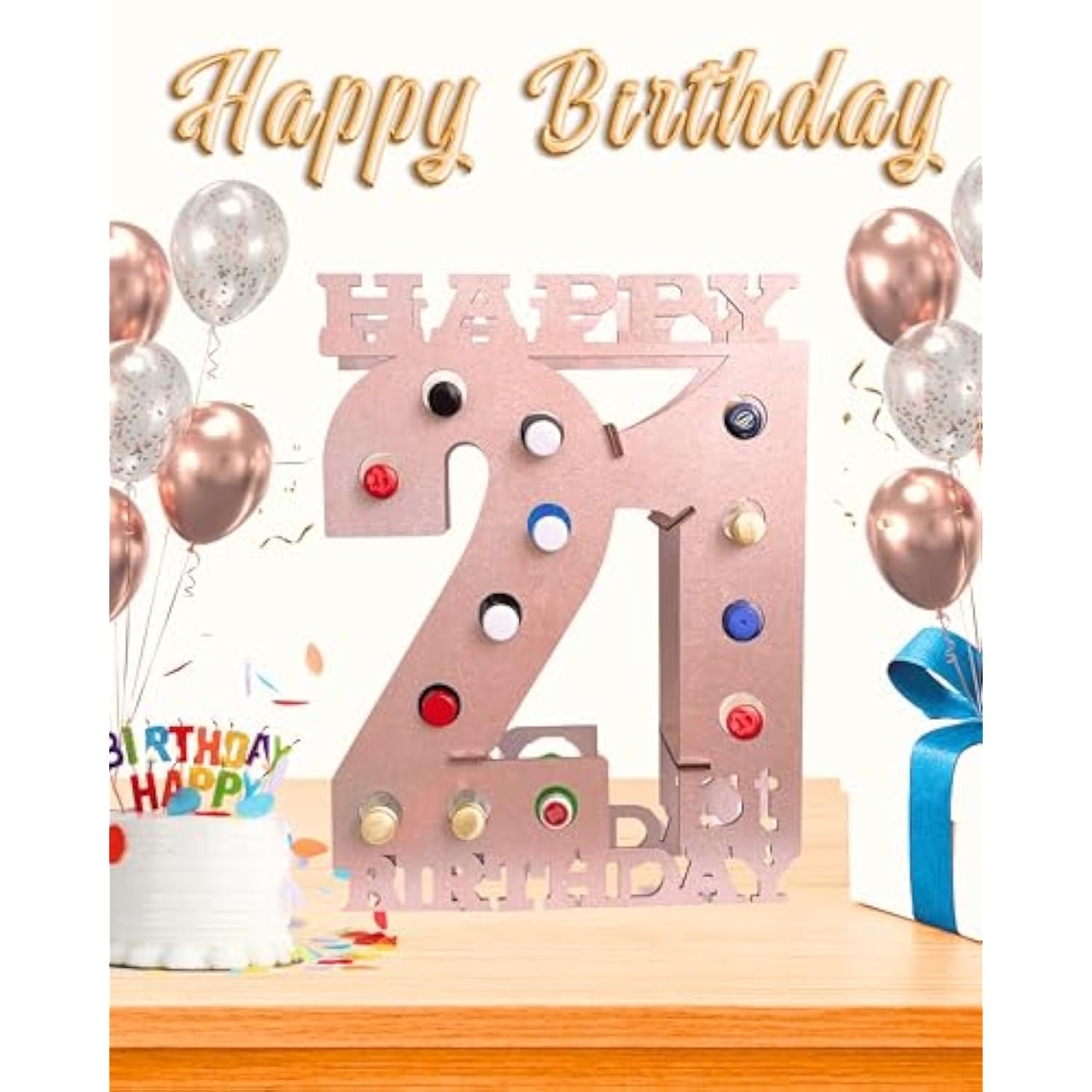 21St Birthday Mini Wooden Liquor Bottle Display Shelf 21St Birthday Decorations For Her Unique Birthday Gifts (Pink)