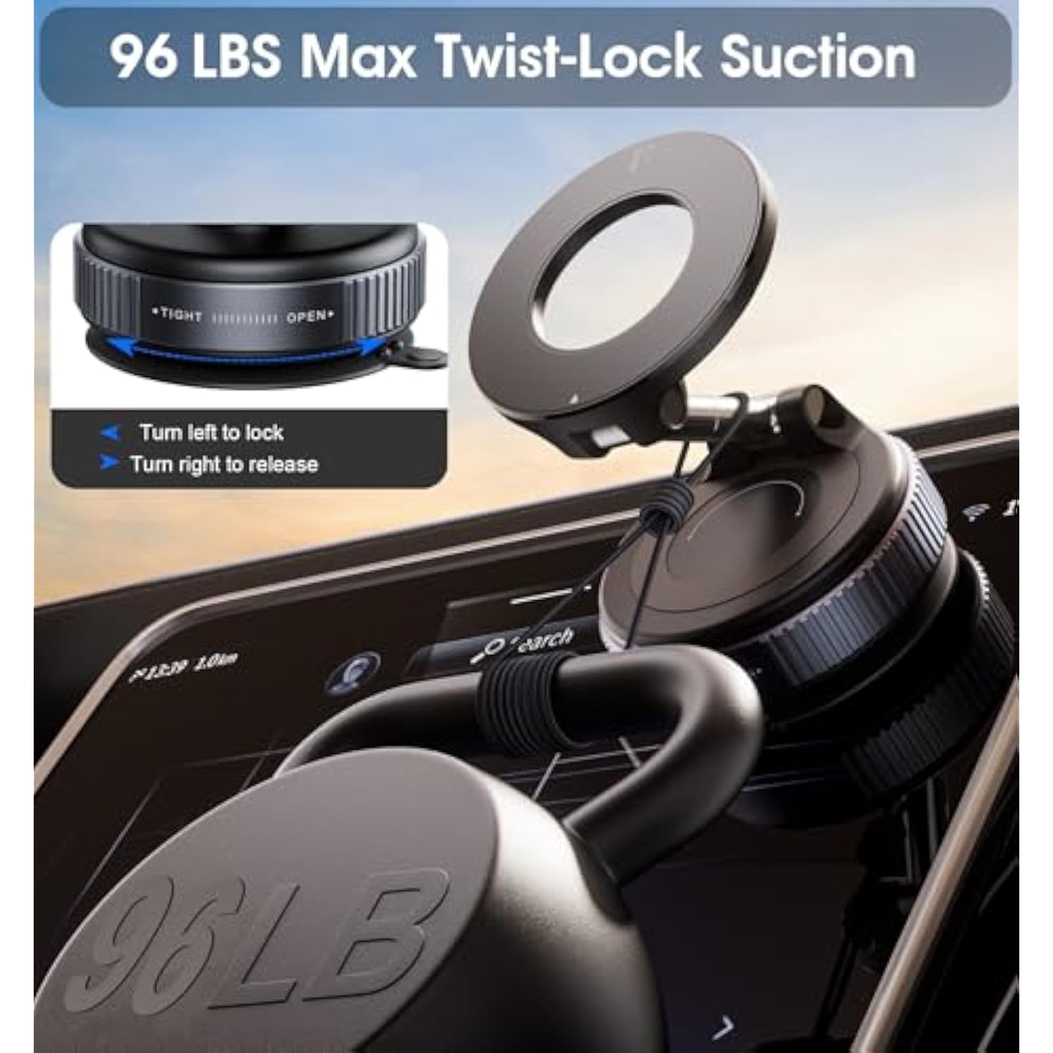 2026 Upgraded Vacuum Magnetic Car Phone Holder 360° Reinforced 96Lbs Ultra Suction Cup Phone Mount For Magsafe Cell Phone Holders For Your Car/Gym/Mirror Mount For Iphone & Android