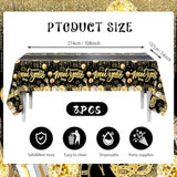 3pc Black Gold Happy New Year 2026 Disposable Tablecloths 108x54in