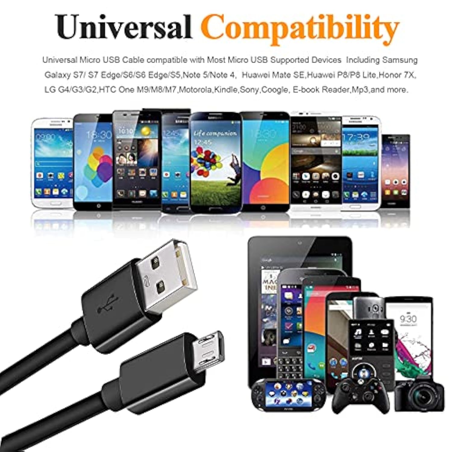 Micro Usb Cable 10Ft High Speed Data Transfer Fast Charging Android Phone Char
