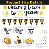 Black and Gold 75th Birthday Decorations with Banner and Hanging Swirls for Men