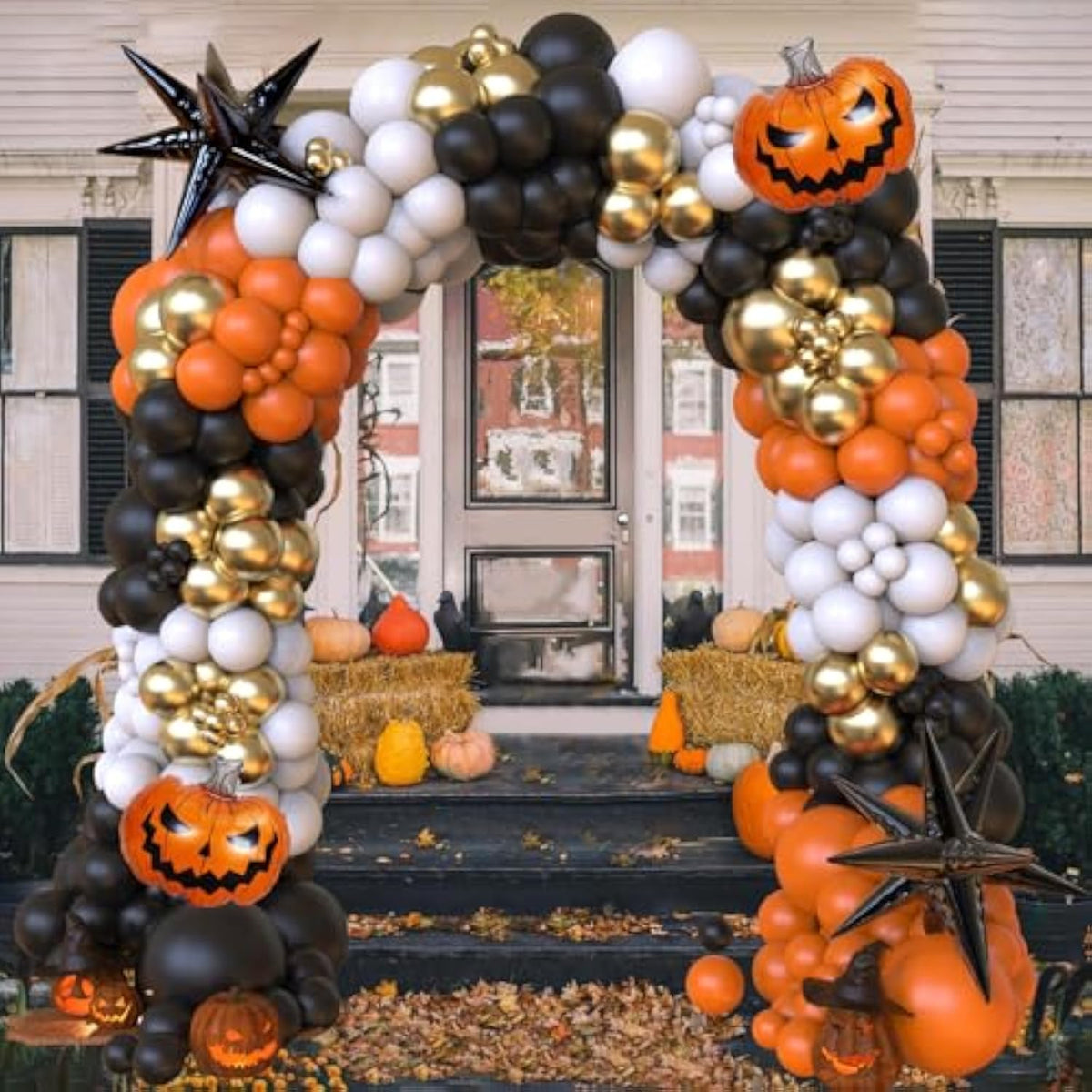 Halloween Balloon Garland Arch Kit - Burnt Orange, Black, Gold & Pumpkin Skull Balloons