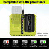 Op401 Dual Battery Rapid Charger For Ryobi 40V, Compatible With Ryobi 40V 6Ah, 5Ah, 4Ah, 3Ah, 2.5Ah, 2Ah Lithium Batteries