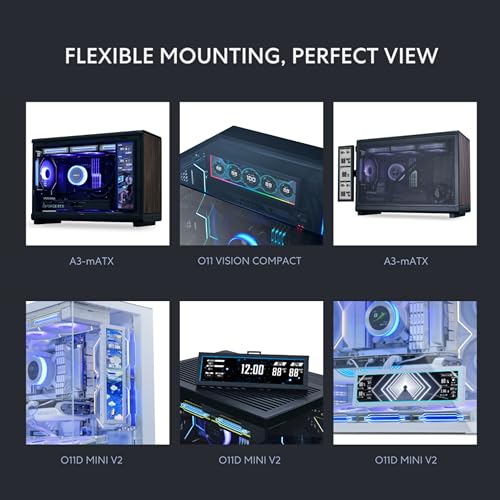 8.8" Universal Screen For Pc - Adjustable Mounting For Any Computer Setup - Customizable Argb Frame - Pc Temperature Display Panel - Lcd Screen Display - Mini Monitor - Sm088X (Us88 V1 Black)