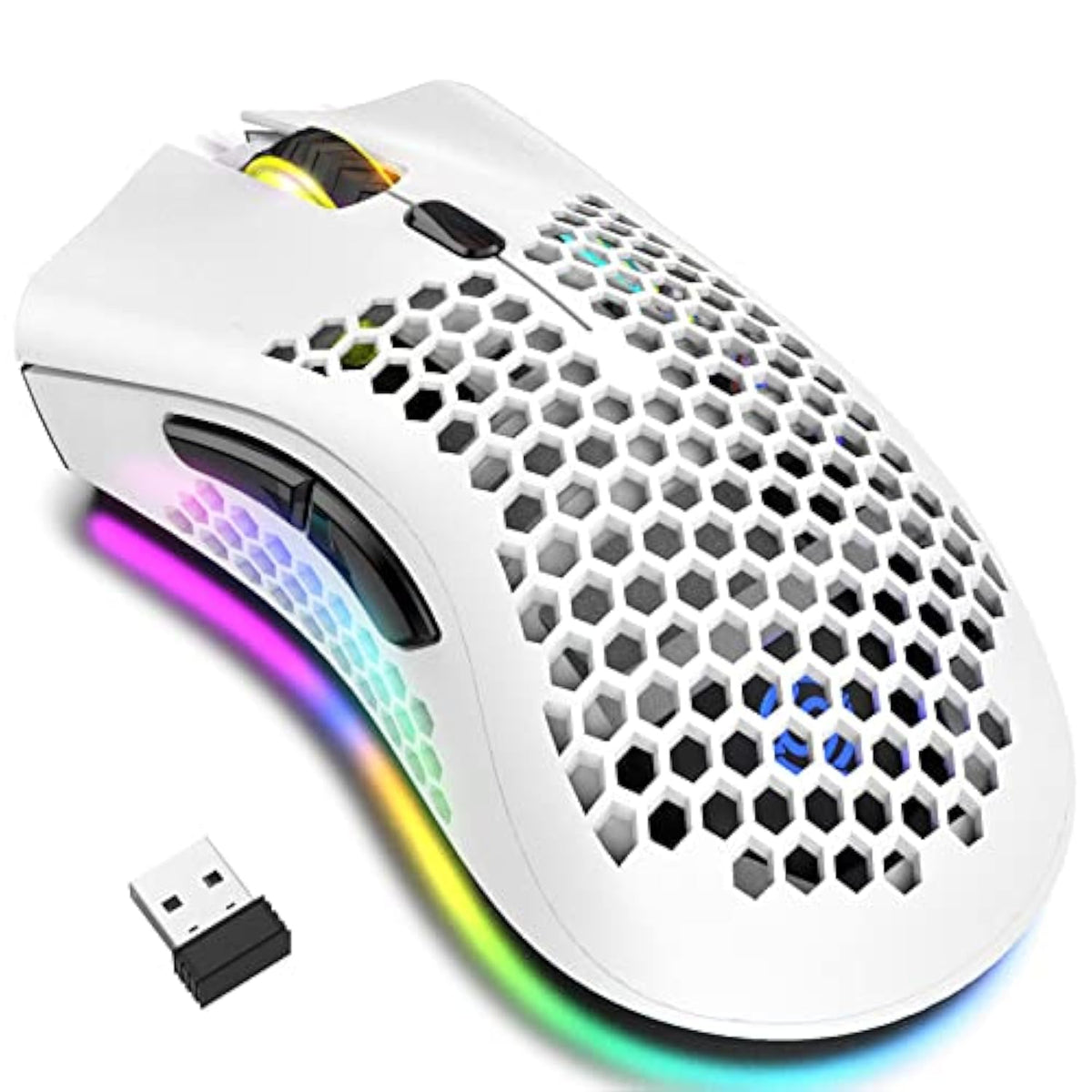 Wireless Gaming Mouse Lightweight Honeycomb Design, Rechargeable Rgb Backlight Computer Mouse With Usb Receiver,Adjustable Dpi,2.4Ghz Wireless Mouse For Pc/Mac/Laptop