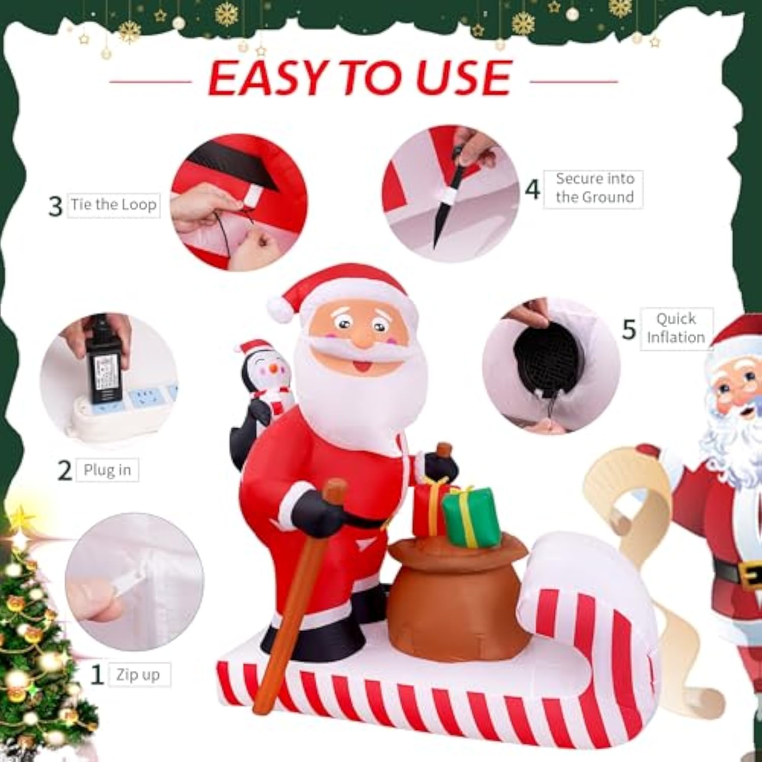 6.5Ft Christmas Inflatable Santa Rides A Sledge Decoration, Blow Up Outdoor Yard Decor, Built-In Led Lights Holiday Infl