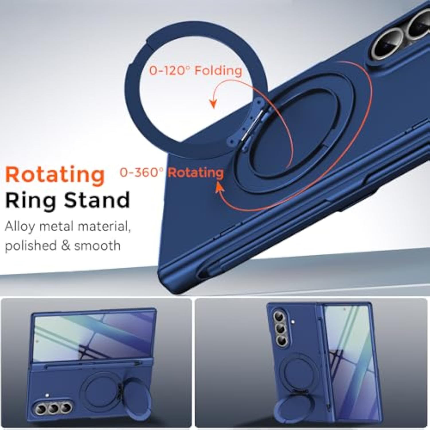 Samsung Galaxy Z Fold 7 Case with S Pen Holder & Stylus, 360° Rotating Magnetic Ring Stand Compatible Magsafe Screen Protector Hinge Cover Full Coverage Protective Case for Z Fold 7 Blue