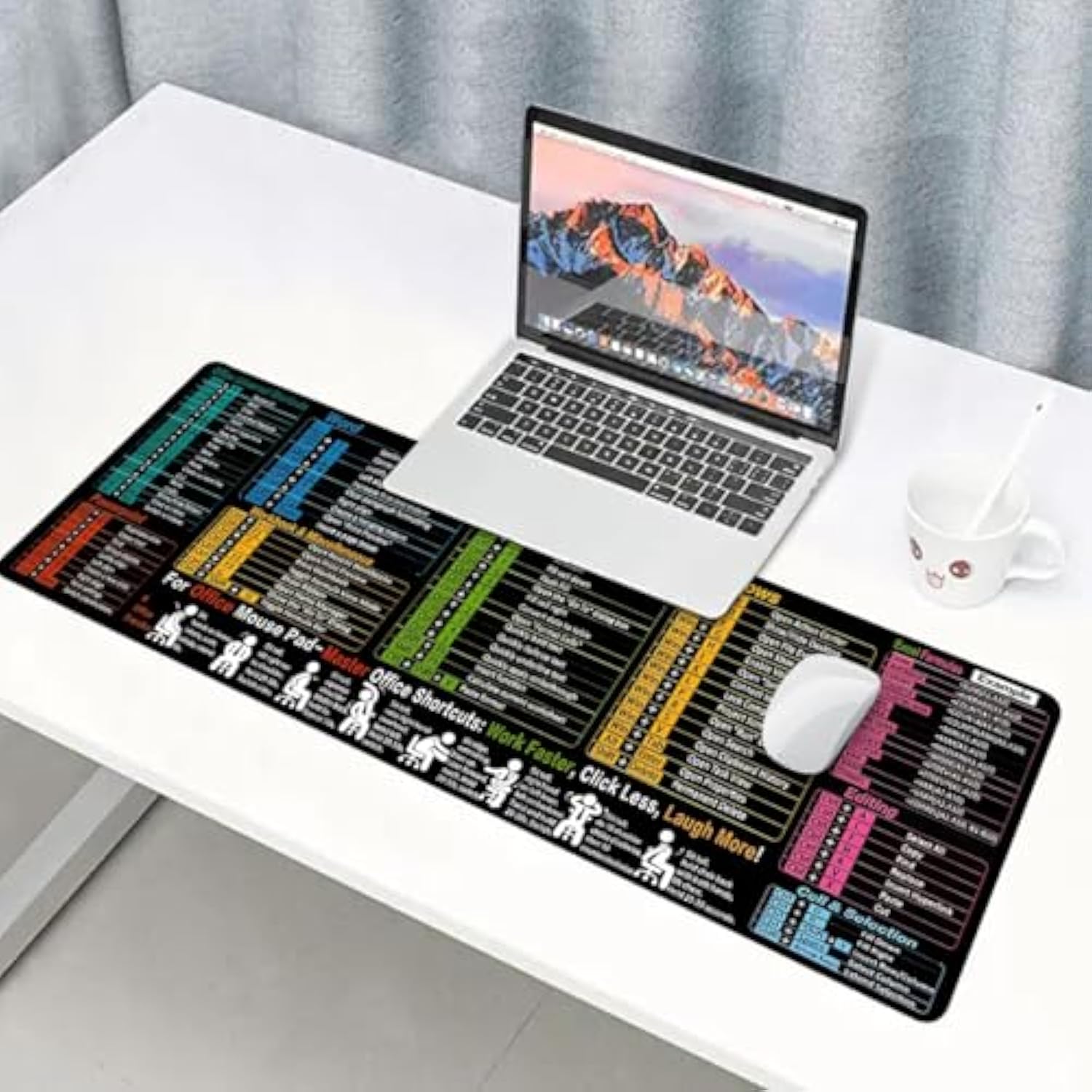 Excel Cheat Sheet Mouse Pad Large Xl With Excel Shortcut Key Waterproof Non-Slip Base Gaming Mouse Pad For Studio Desk Computer Desk Back To School Mat 31.5X11.8 Inches