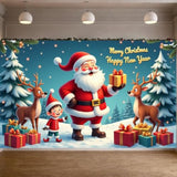 Cute Santa & Elk Banner 71x43in Christmas Photo Booth Backdrop Party Decor