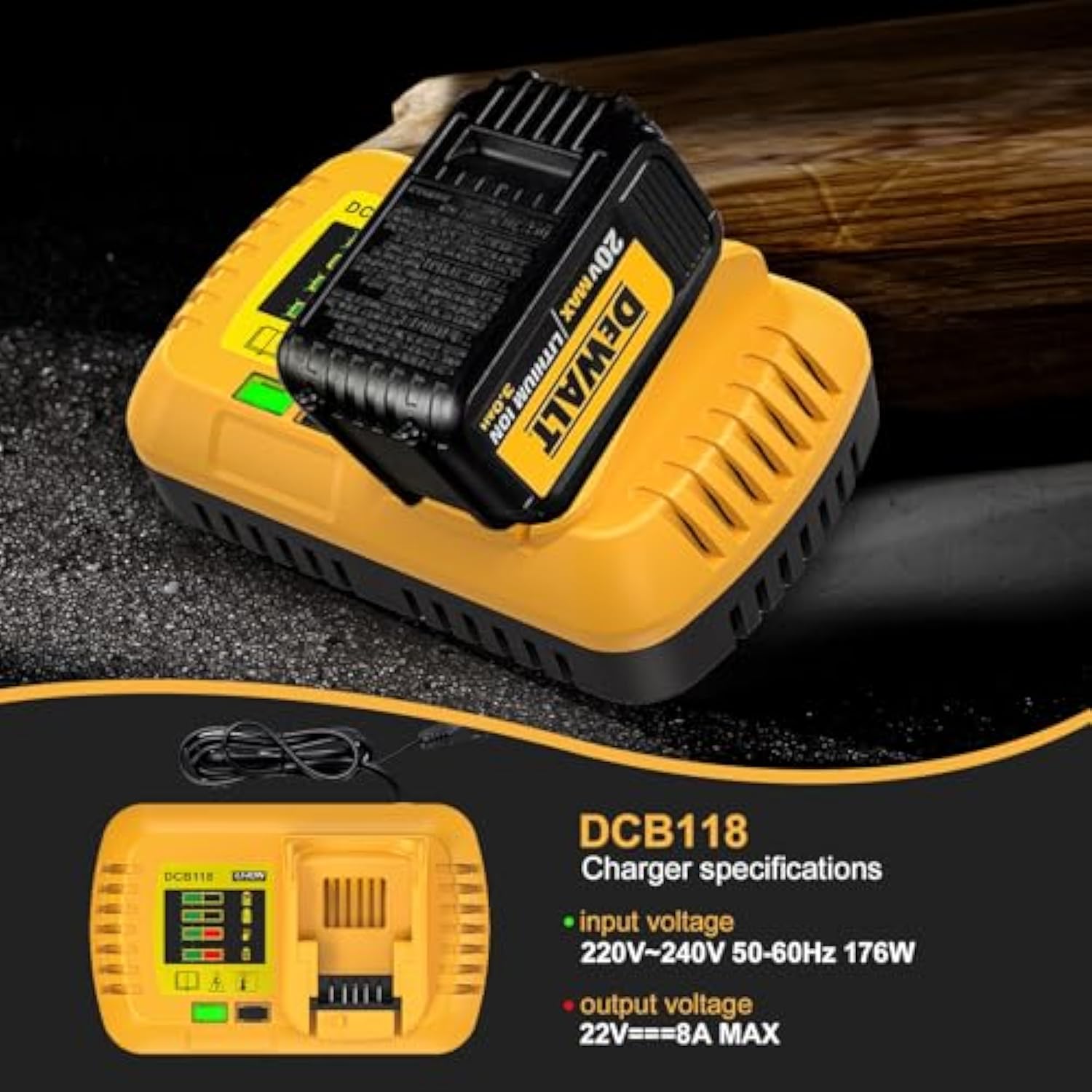 For Dewalt Battery Charger, Replace For Dewalt 20V Max And 60V Max Rapid Charge, Compatible With All 20V Max* And 60V Max* Dewalt Batteries (Charger Only)