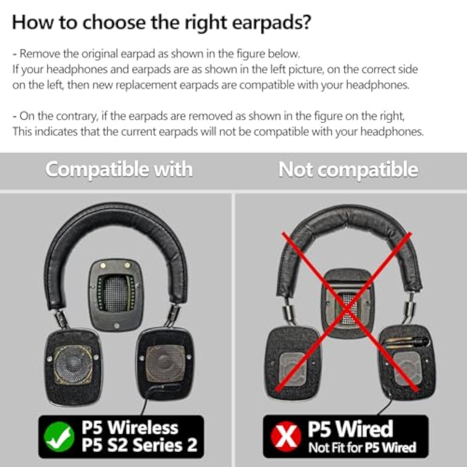 P5 S2 Ear Pads - Replacement Ear Cushion Compatible With P5 Wireless / P5 Series 2 / P5 S2 Series 2 Headphones (Cooling Gel Mesh)