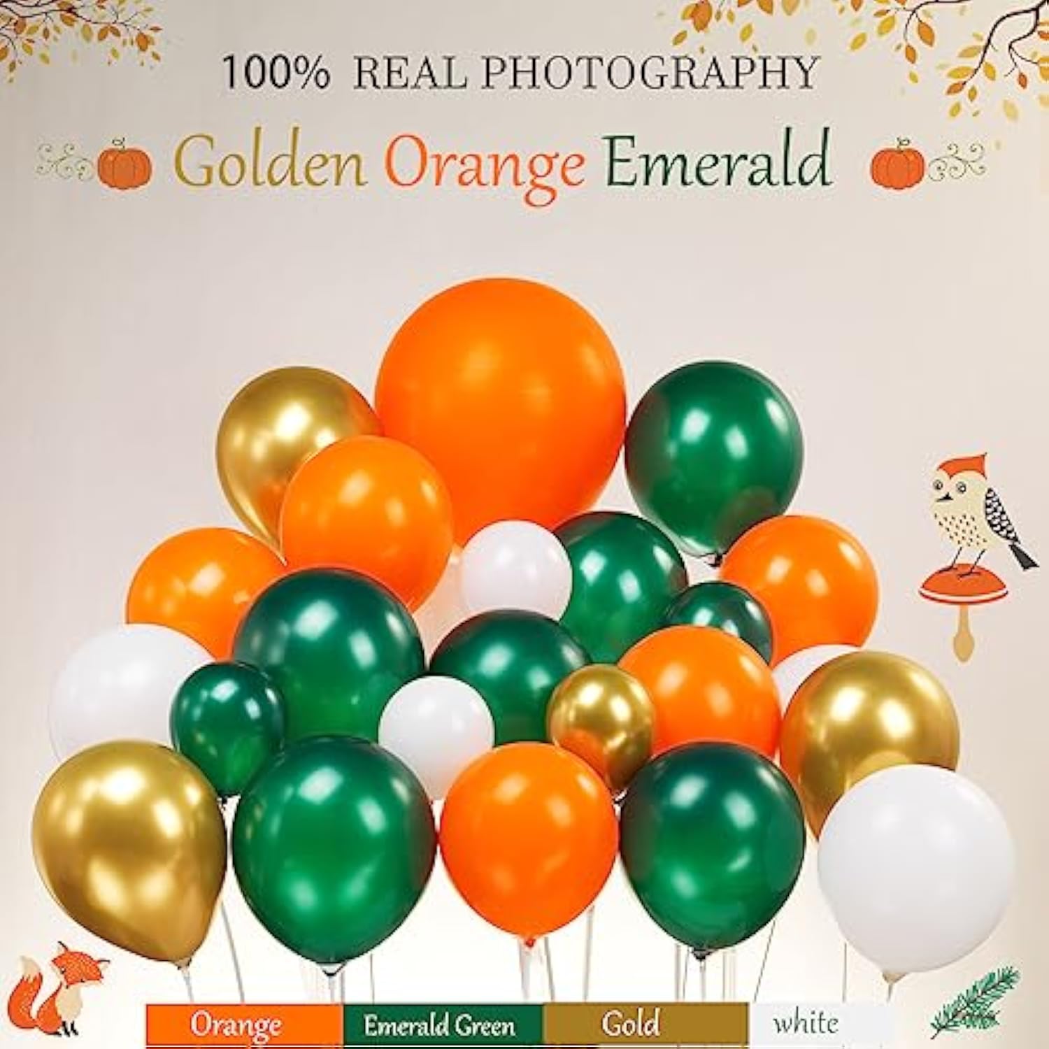 132PCS Fall Balloon Arch Orange Gold Green White Garland Baby Shower Decor
