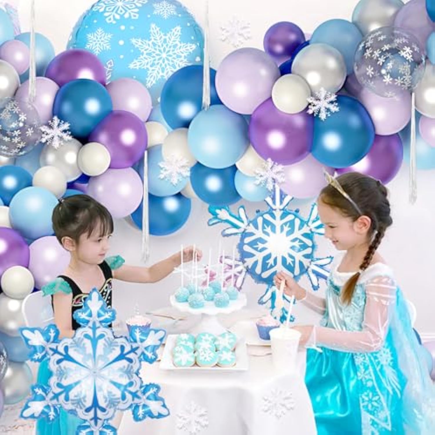167Pcs Frozen Balloons Arch Garland Kit, Froozen Birthday Party Decorations Supplies Fringe Curtain Blue Purple Snowflake Balloon For Winter Wonderland Princess Girl Decor
