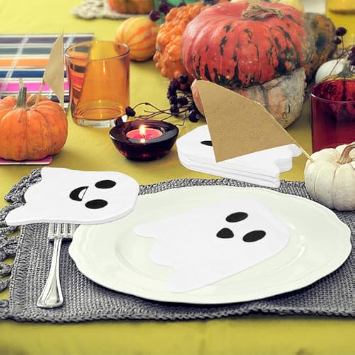 100 Pcs Ghost Napkins, Halloween Paper Napkins 2 Ply Disposable Cocktail Napkins Tableware Decoration For Halloween Party Supplies