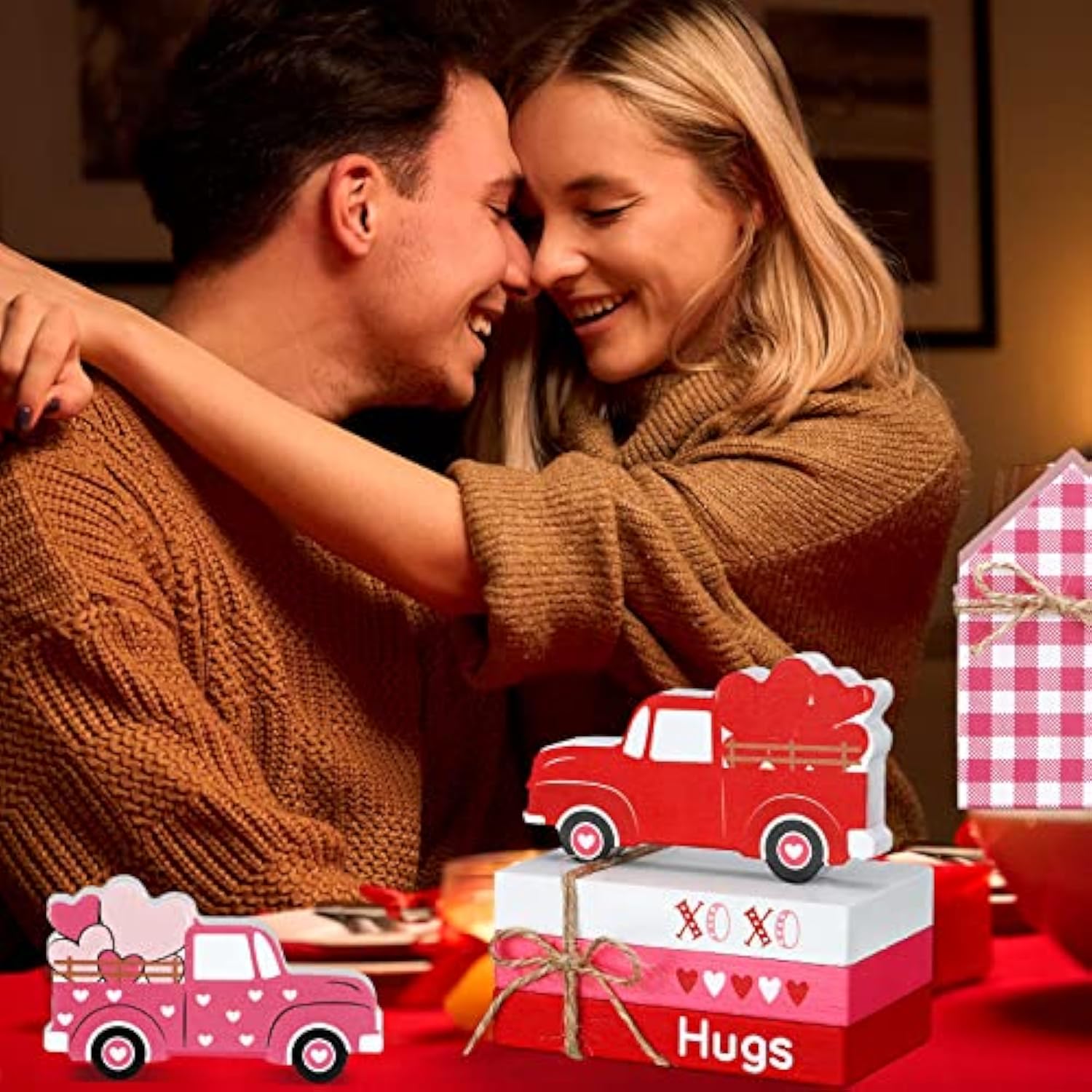 5 Pcs Valentine'S Day Decorations Valentine Table Centerpiece Valentines Tiered Tray Decor Reversible Wooden Truck Sign 3 Books Bundle With Twine Red Pink House Sign For Home Office Mantel Gift