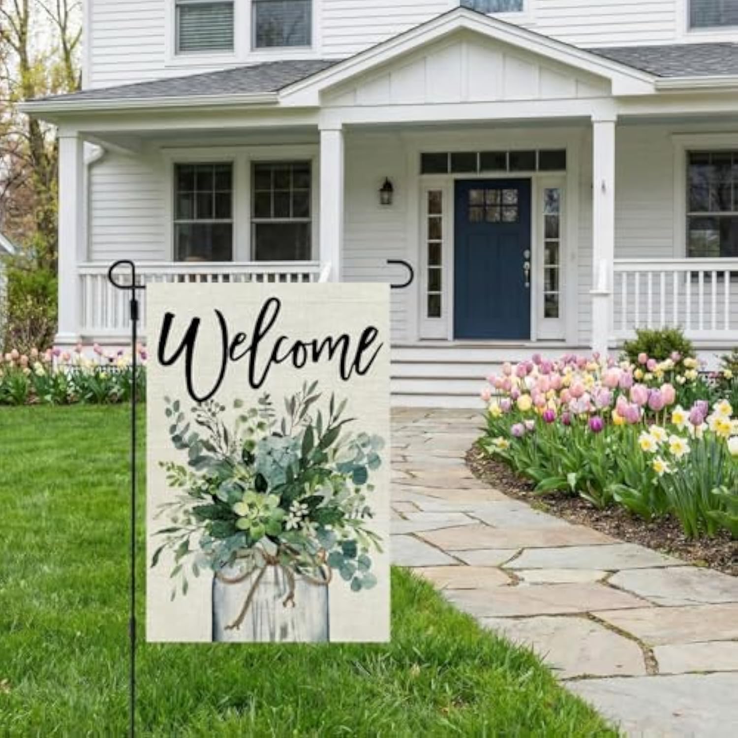 Spring Eucalyptus Mason Jar Garden Flag 12X18 Inch Double Sided For Outside Welcome Burlap Small Yard Flag Green