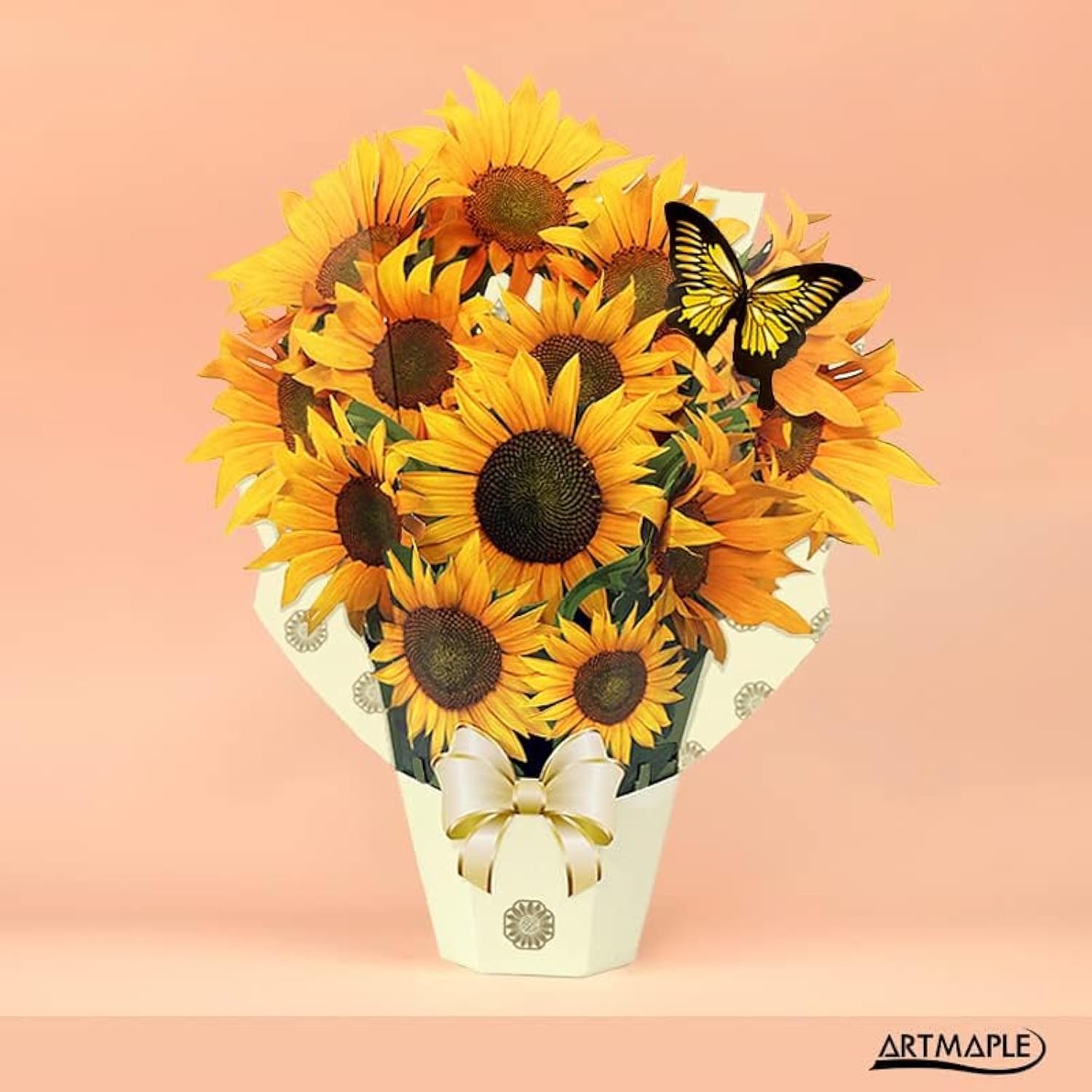Forever Flower Bouquet Paper Pop Up Cards, 3D Greeting Cards With Note Card&Envelope For Families For Birthday,Father'S Day, Any Festival. Wedding (Sunflowers (Life Sized))