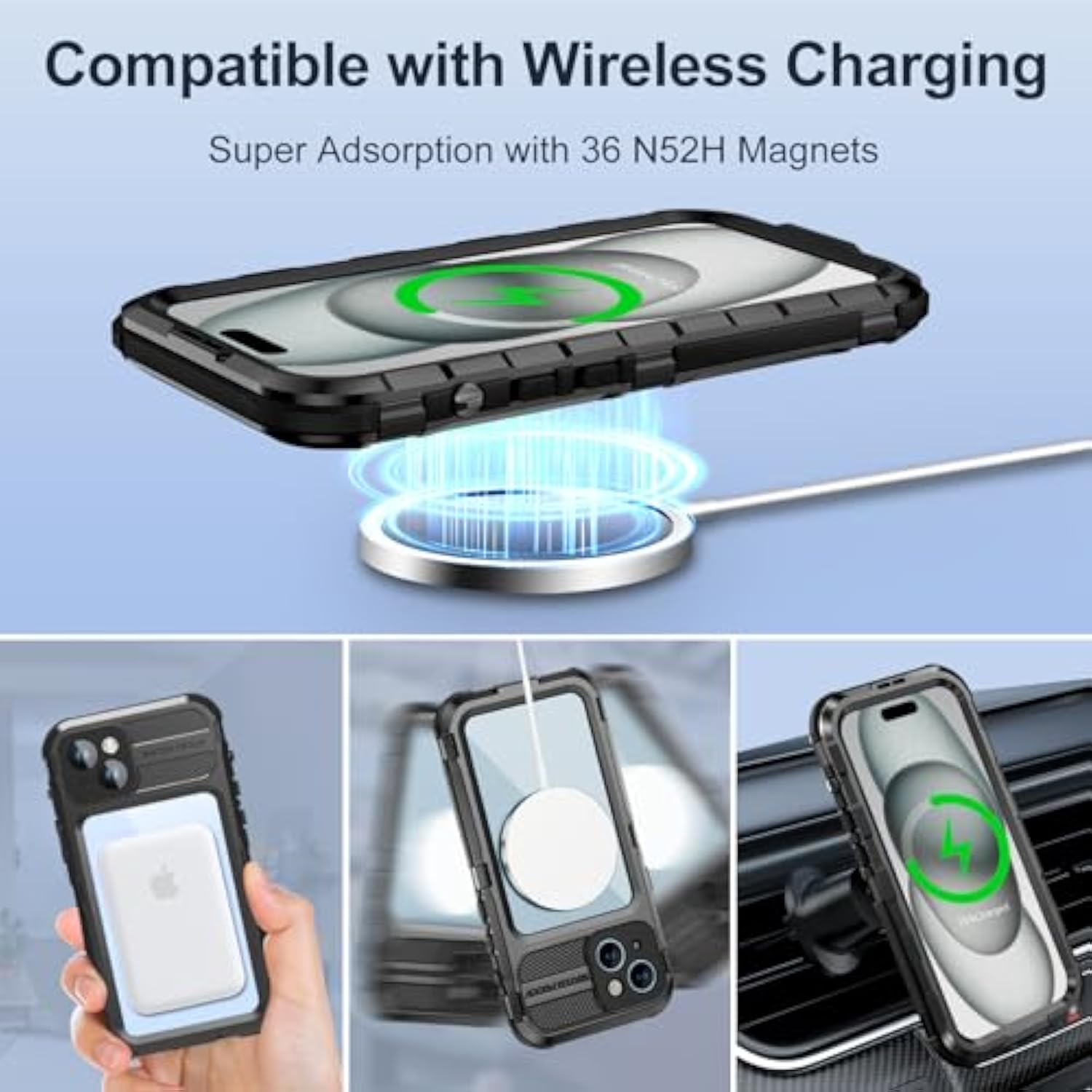 Iphone 15 Plus Waterproof Shockproof Case With Screen Protector 6.7 Inch Black