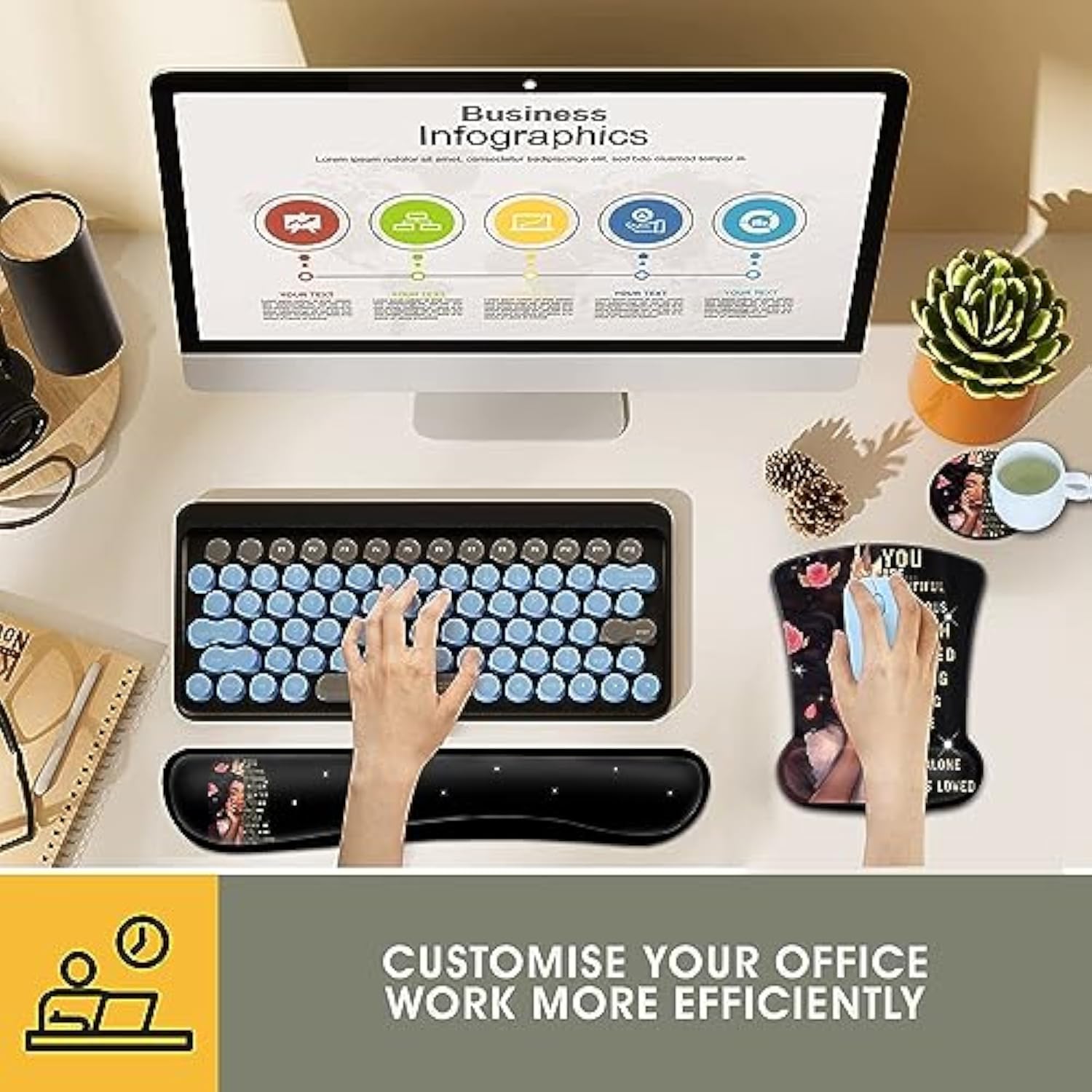 Keyboard Wrist Rest And Mouse Pad Wrist Support Set, Ergonomic Gel Mouse Pad Wrist Rest With Non-Slip Base For Home Office Desk Pad, African American Women Black Girl Black Gaming Mouse Mat