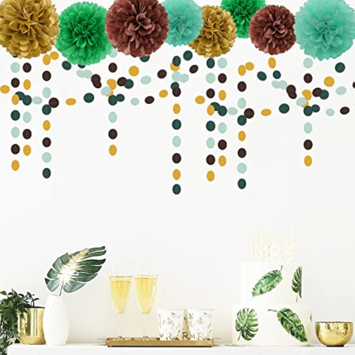 Sage Green Gold Brown Paper Streamers 52ft Baby Shower Party Decor