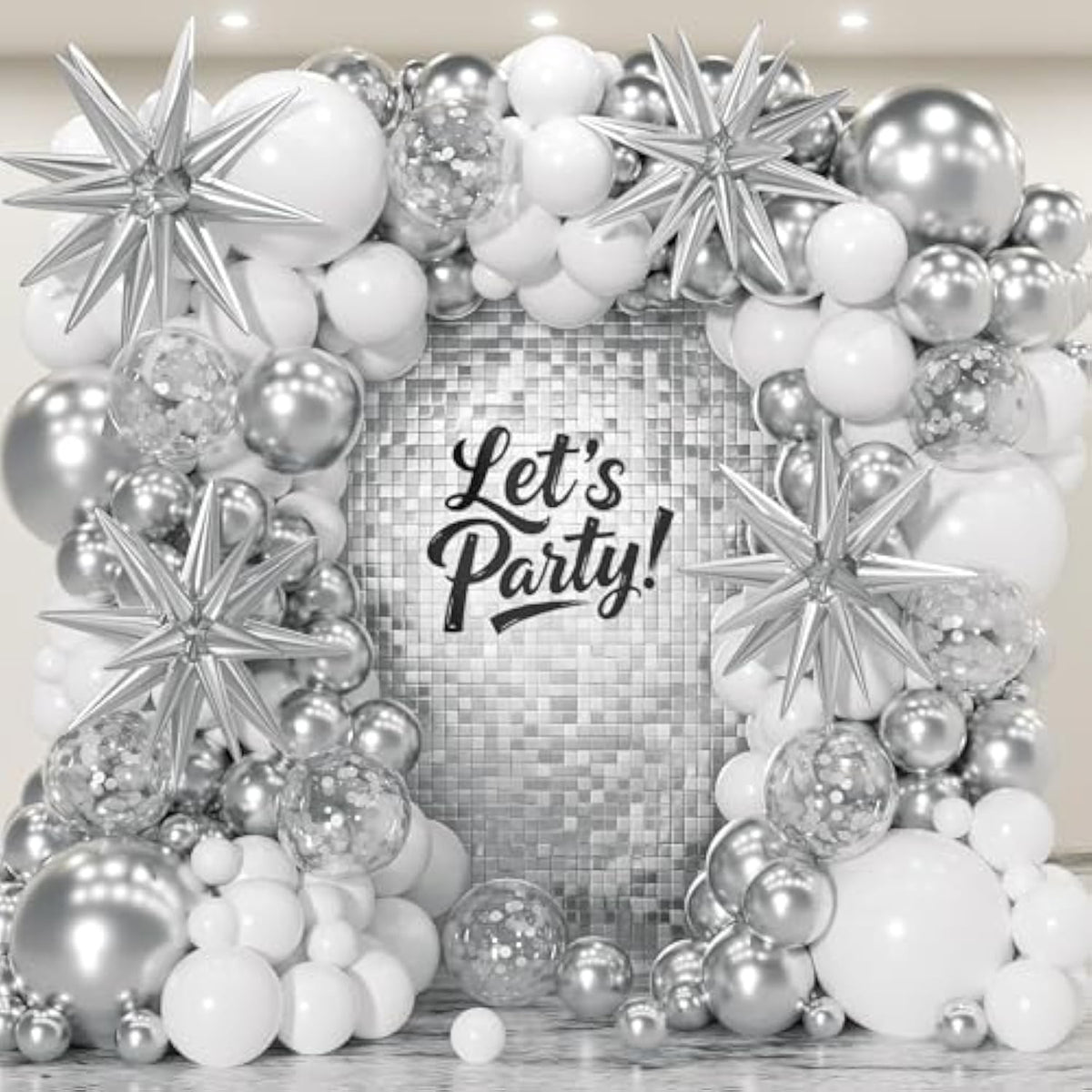 White & Silver Balloon Garland Kit – 153pcs for Party, Wedding, Baby Shower and Birthday