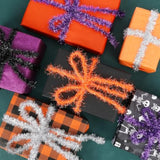 4 Rolls 65.7Ft Halloween Tinsel Ribbon Garland Black Orange Purple Silver Glitter Decor