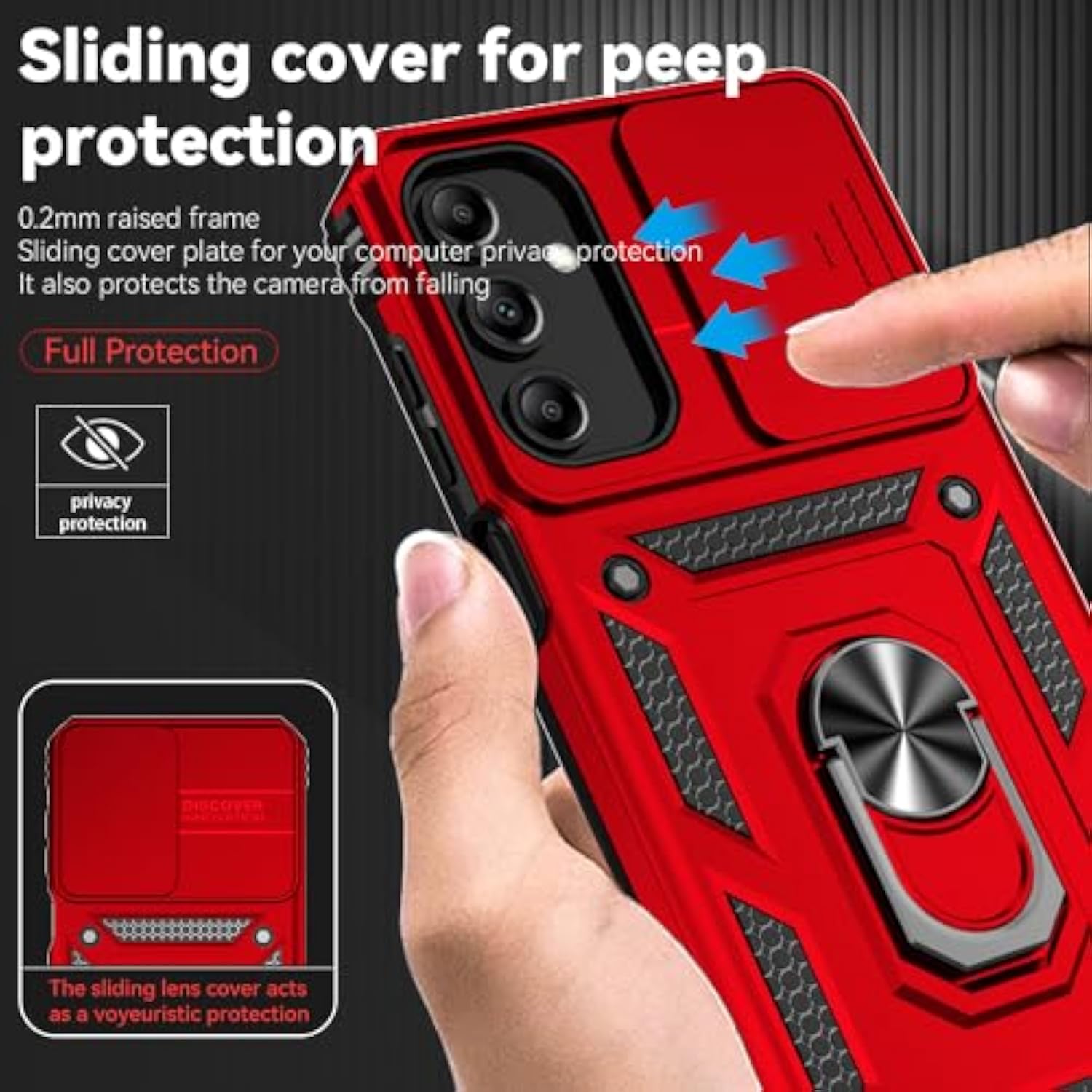 Samsung Galaxy A15 5G Case with HD Screen, Camera Cover & Ring Kickstand Red