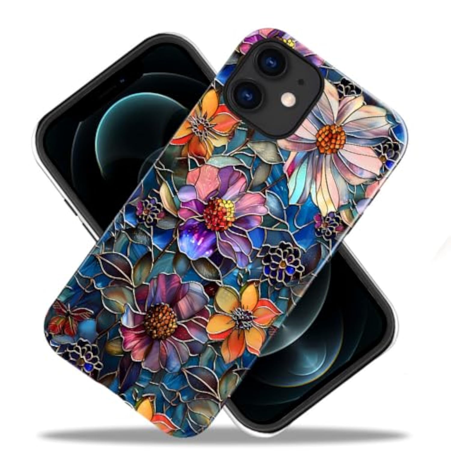 Colorful Floral Flower Art Phone Case for iPhone 11 - 2-Layer Hard Shell Case for Girls and Boys