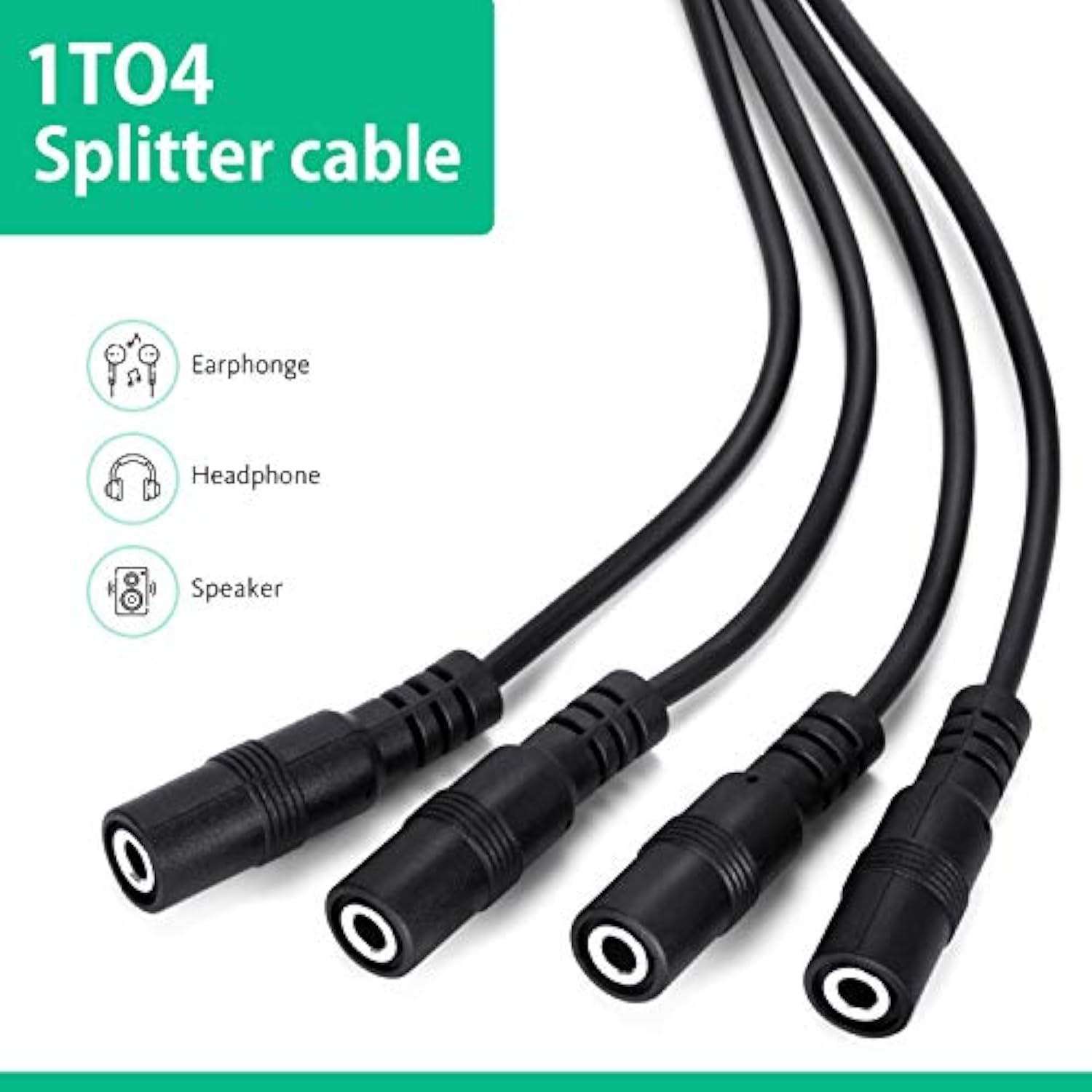 3.5Mm Headphone Splitter Cable, 1/8 Inch Aux Stereo Jack Audio Splitter 1 Male To 2 3 4 Female Adapter Cable For Mp3 Player Mobile Phone Laptop, Pc Headphone Speakers(Black)