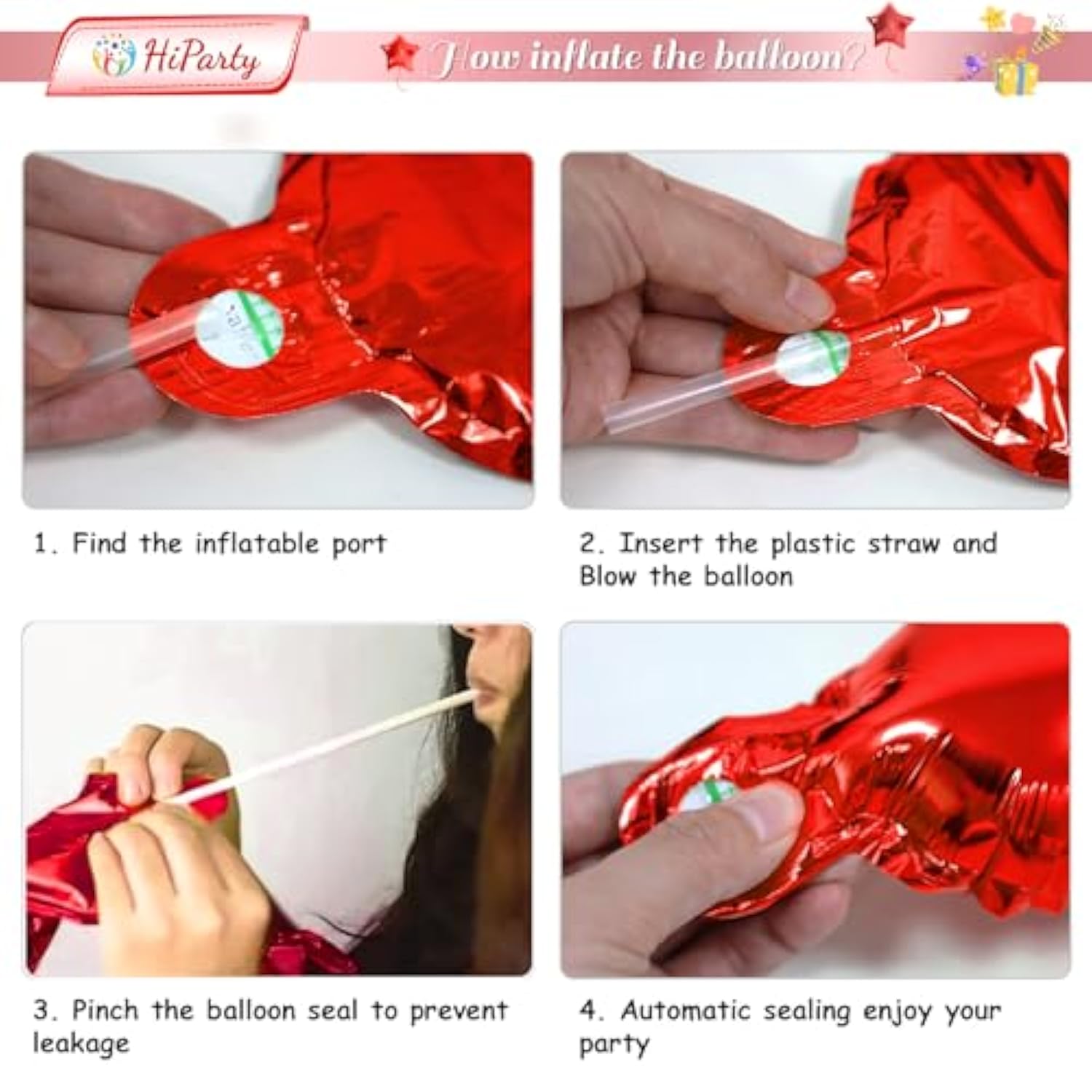 Red 3D Foil Letter Birthday Balloons Banner with 6 Star Balloons for Party Decor