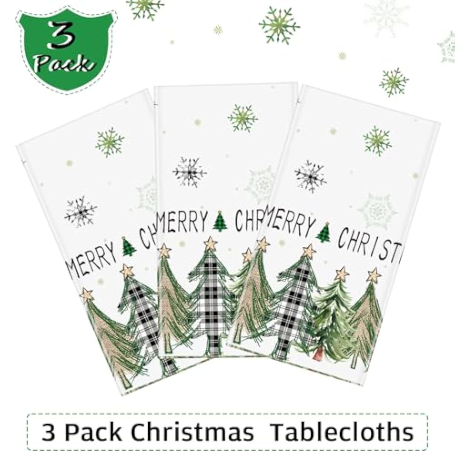 3pcs Christmas Tree Tablecloth Disposable Xmas Party Table Cover 54x108in