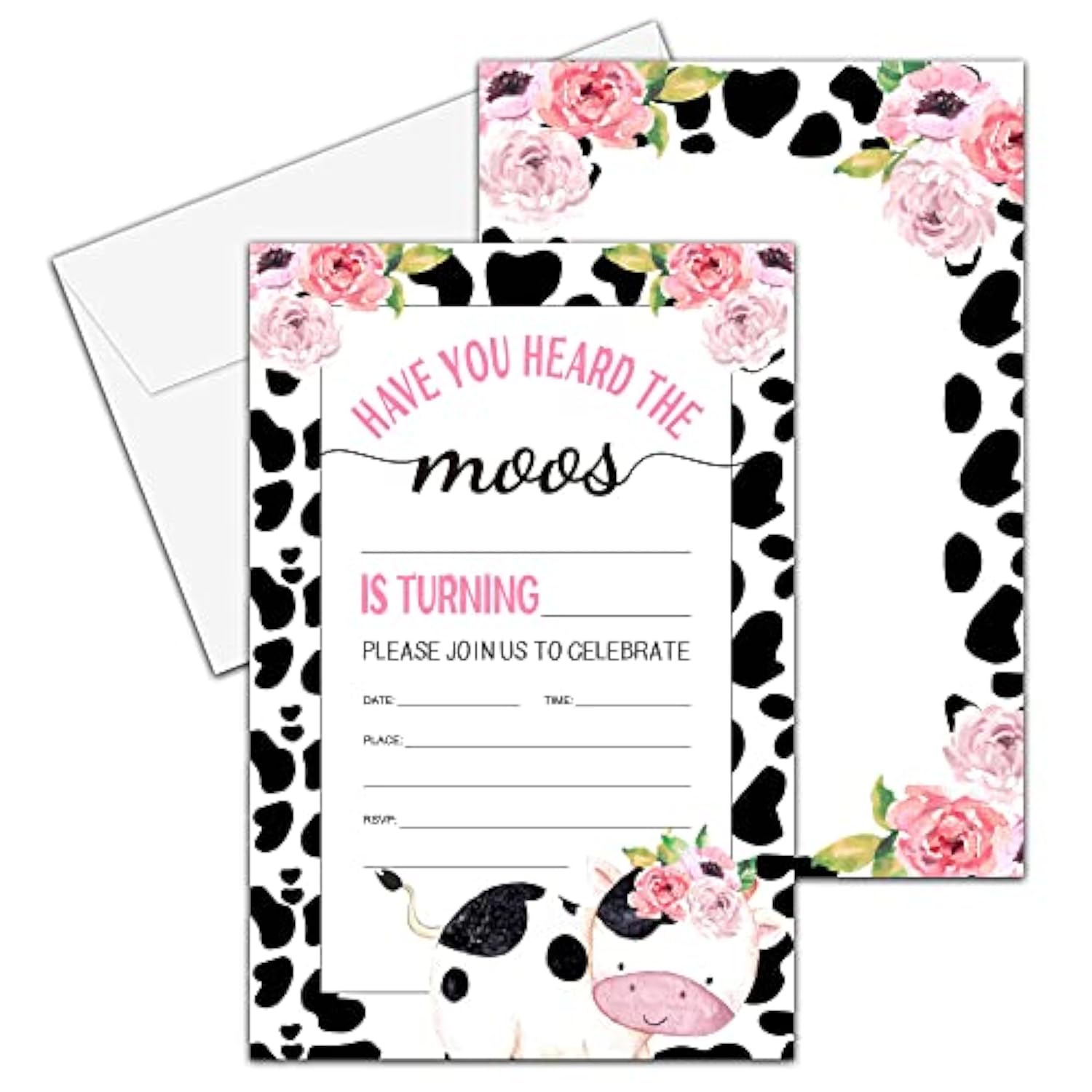 Birthday Invitations, 4"X6" Cow Birthday Party Invitations With Envelopes For Farm Animals Birthday Party Decorations Supplies(20 Pieces)-C16