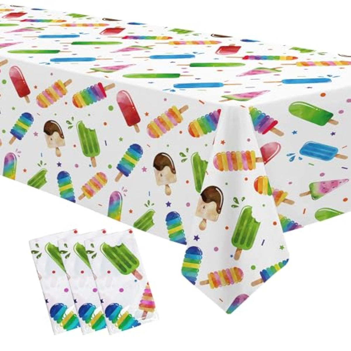 Popsicle Party Tablecloth Decorations - Disposable Ice Cream Popsicle Birthday Party Supplies Tablecover, Summer Popsicle Baby Shower Table Decorations Table Cloths- 3 Pack (54In X 108In)
