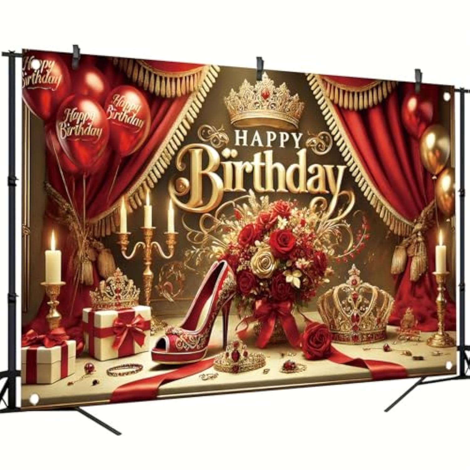 Red High Heel Birthday Backdrop for Women, 71x43in, Durable Polyester Fabric Party Decor