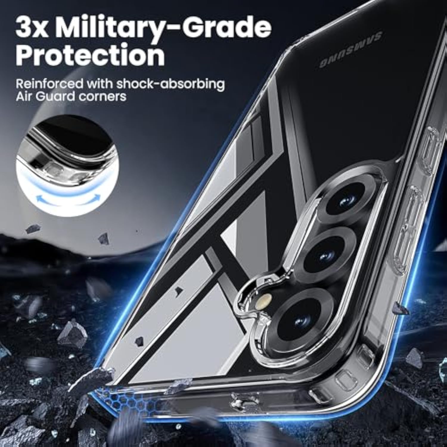 Anti-Yellowing For Samsung Galaxy S25 Crystal Clear Case With Screen Protector*1 Camera Lens Protector*1, [12Ft Mil-Grade Protection], Cover For Samsung Galaxy S25 6.2 Inch, Clear