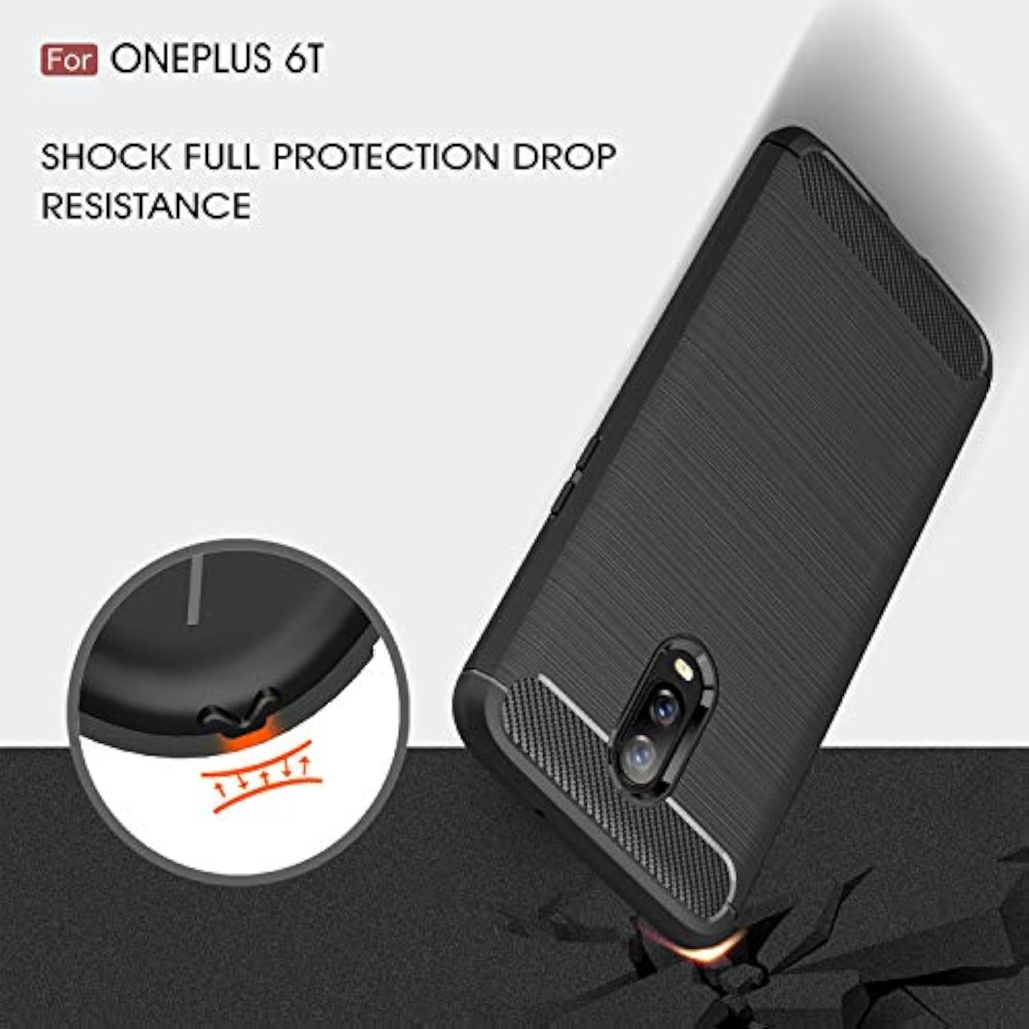 Case Compatible with Cellphone Oneplus 6T Case, Carbon Fiber Shock Absorption Slim Case Compatible with Cellphone Oneplus 6T (Black)