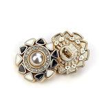 Faux Pearl Center Black White Enamel Edge Sewing Shank Buttons 20 Pcs