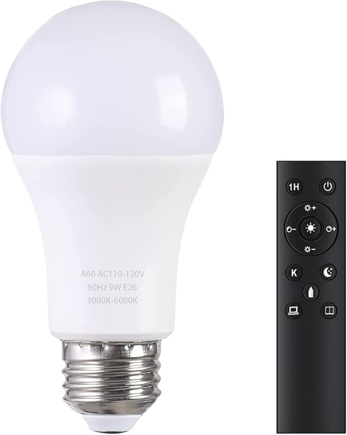 A19 LED Light Bulb 9W 60W Equivalent 800LM Remote Control Dimmable E26 Warm to Cool White