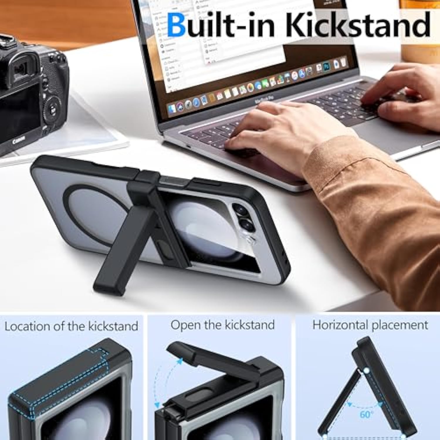 For Samsung Galaxy Z Flip 6 Case Compatible With Magsafe [Hinge Protection? Kickstand][Built-In Screen Protector] 12Ft Military Shockproof Full Body Phone Case For Galaxy Z Flip 6 (Black)