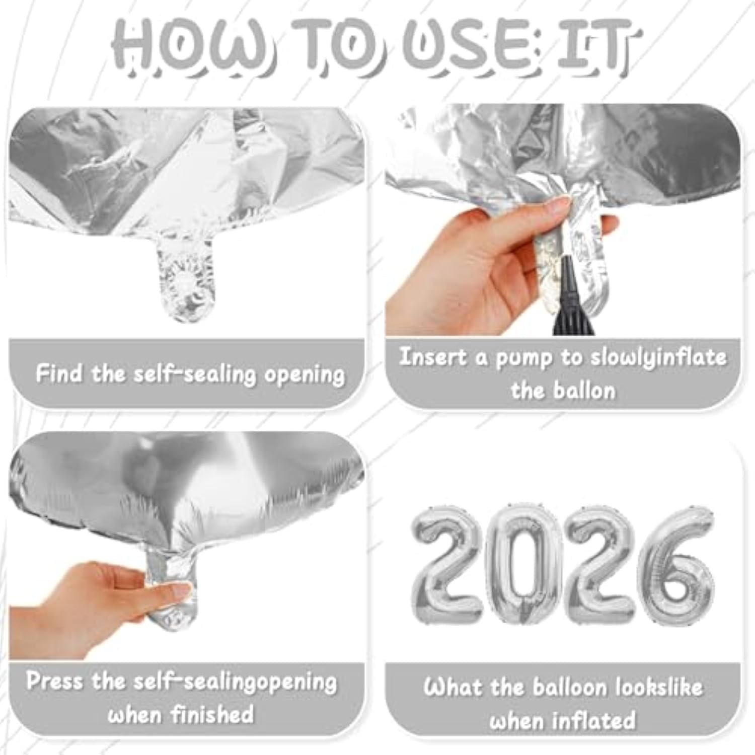 40in Silver 2026 Foil Balloons for New Year Party Graduation & Celebration