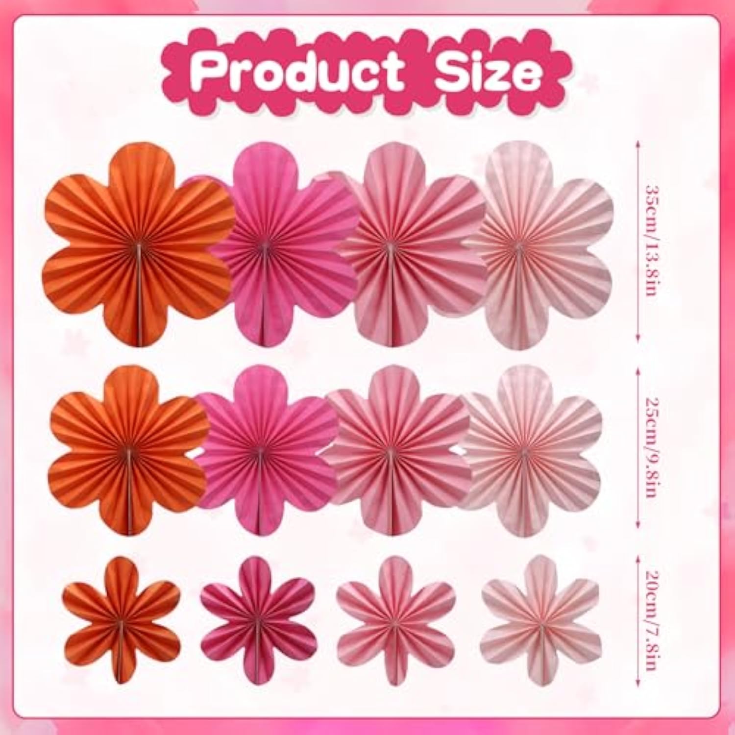 12 Pcs Paper Flowers Fans Pink And Orange Party Decorations Paper Flowers Decorations For Wall Girl Groovy Birthday Baby Shower Wedding Bachelorette Room Hanging Décor