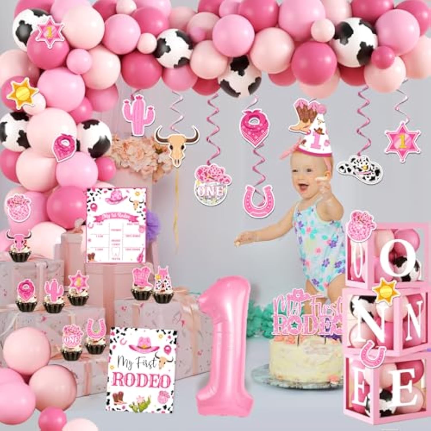 155Pcs My First Rodeo Decorations Girl,Western Cowgirl 1St Birthday Balloon Arch,Banner,One Box,Tablecloth Theme Party Supplies For Baby Girl 1St Birthday,Girls Baby Shower Party