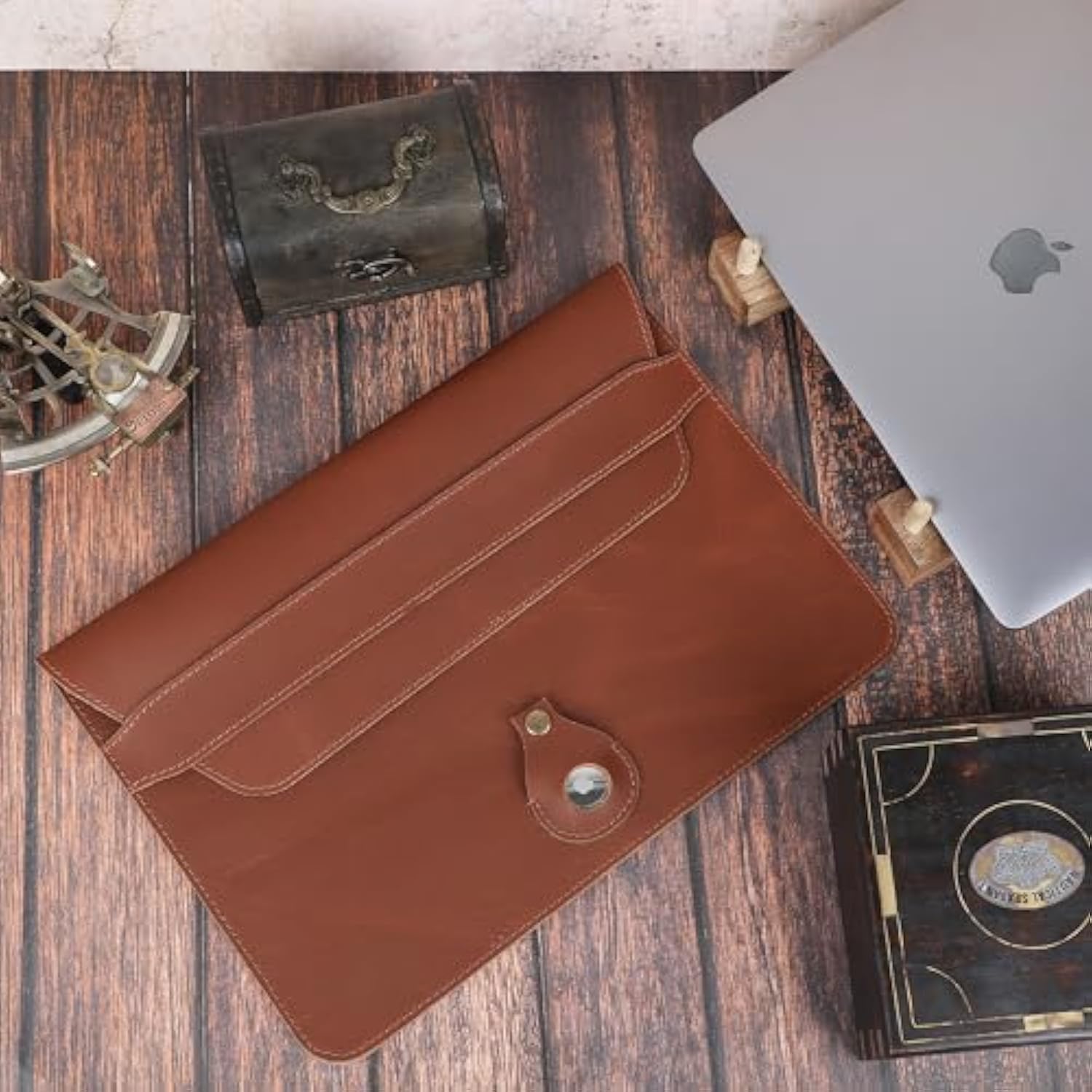 Leather Laptop Sleeve Compatible With Macbook Pro 13-13.3 Inch Notebook M3 M2 M1 Chip Pro Max 24-21 / Macbook Air 14, Laptop Bag Case With Pen Holder (Tan)