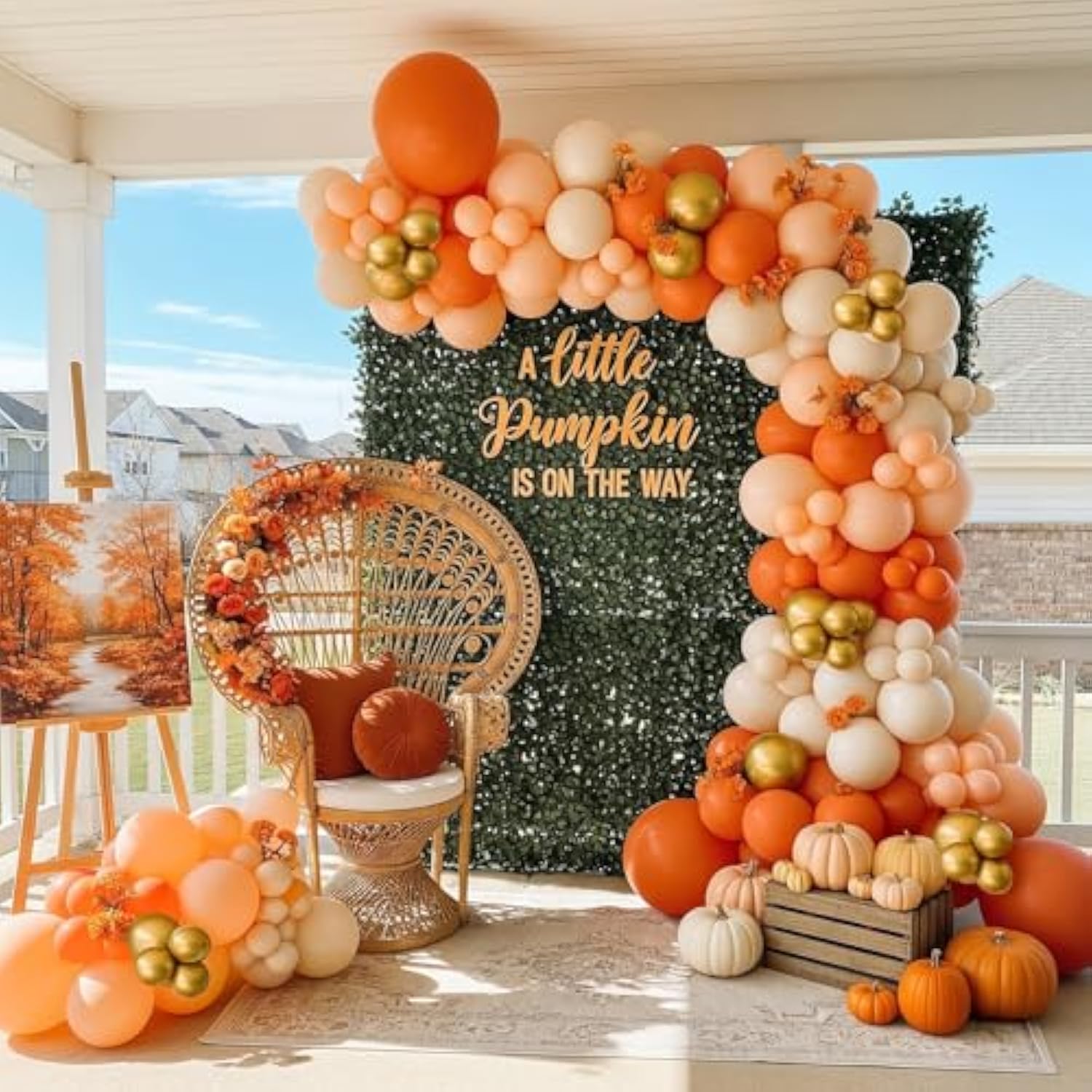 Fall Pumpkin Balloon Garland Kit: Orange, Gold & White - Baby Shower Decor