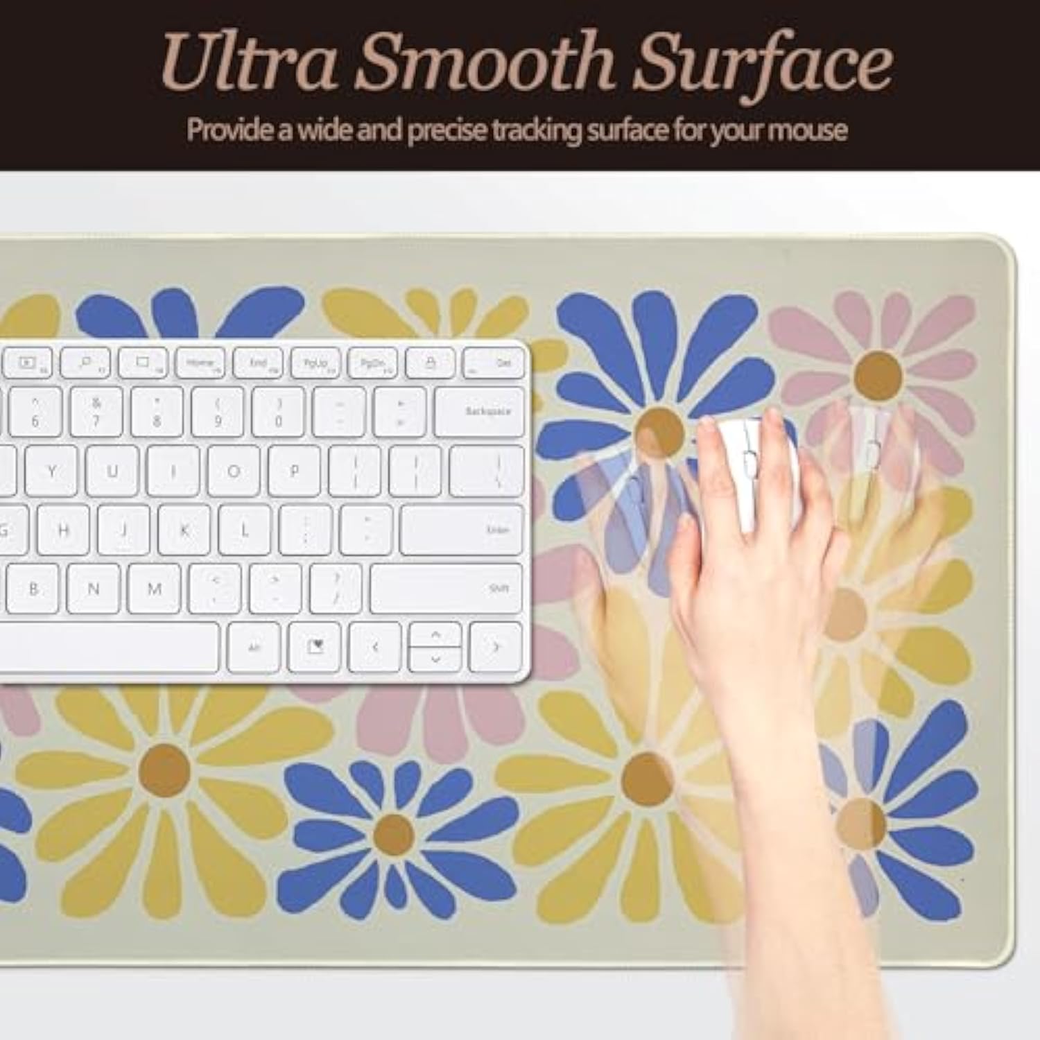 Mouse Pad Desk Mat Large, Anti-Slip Big Mousepad Xxl Large With Stitched Edges (Colorful Flower, 35.4"X15.7")