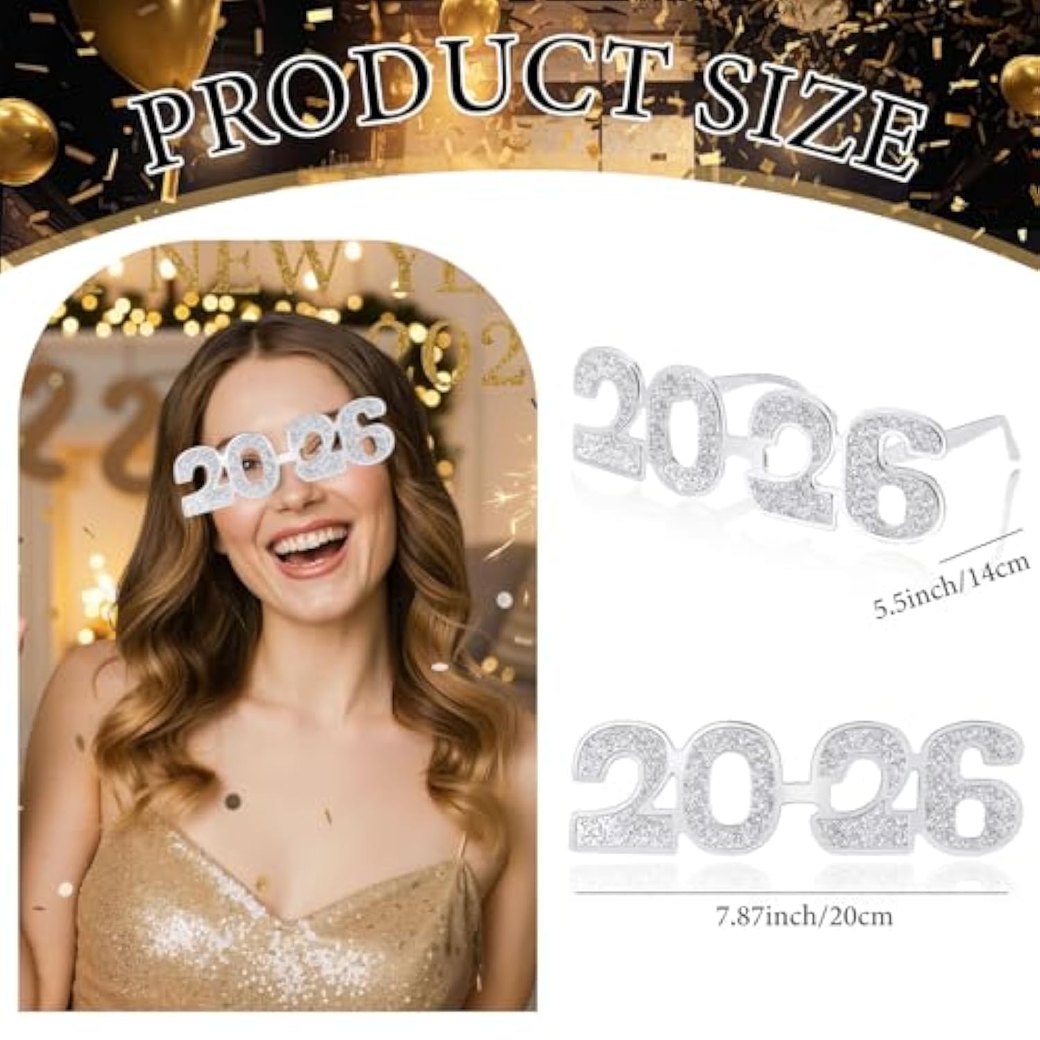 2026 Silver Glitter New Year Glasses Party Photo Prop