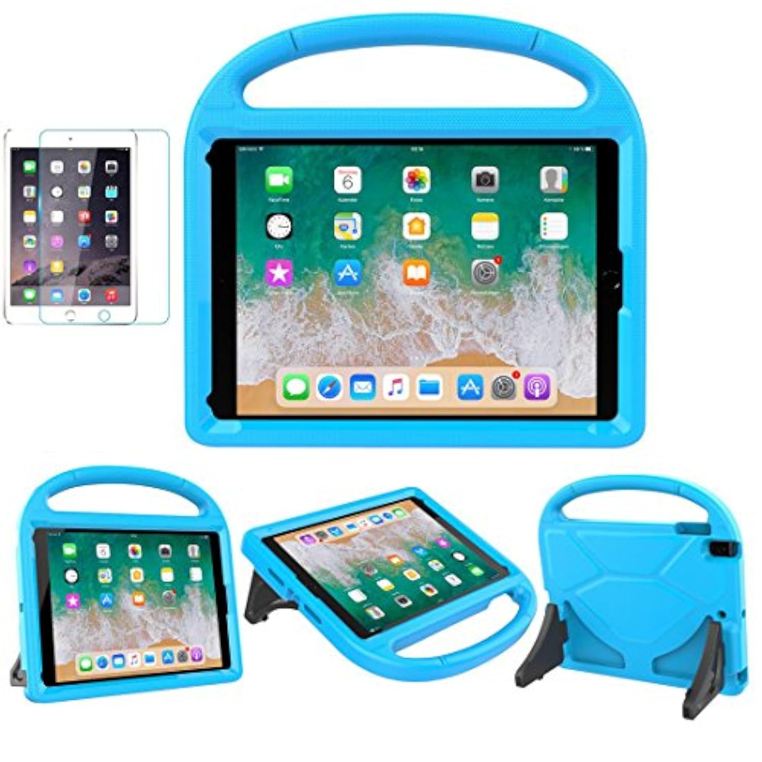 Kids Case For 5Th/6Th Generation (9.7-Inch, 2017/2018), Air 2 Case With Screen Protector, Pro 9.7 Durable Shockproof Protective Cover With Handle Stand For Kids, Blue