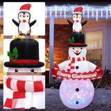 6Ft Christmas Inflatable Snowman Decorations, Blow Up Snowman Penguins With Build-In Rotating Colorful Led Lights Outdoo