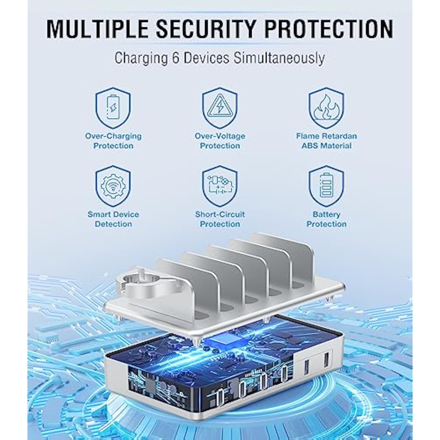 Charging Station For Multiple Devices Apple,50W 6 Port&6 Cables Charging Station For Apple Device With Apple Watch Holder,Charging Dock For Cellphone, Kindle, Tablet And Other Electronic (Sliver)